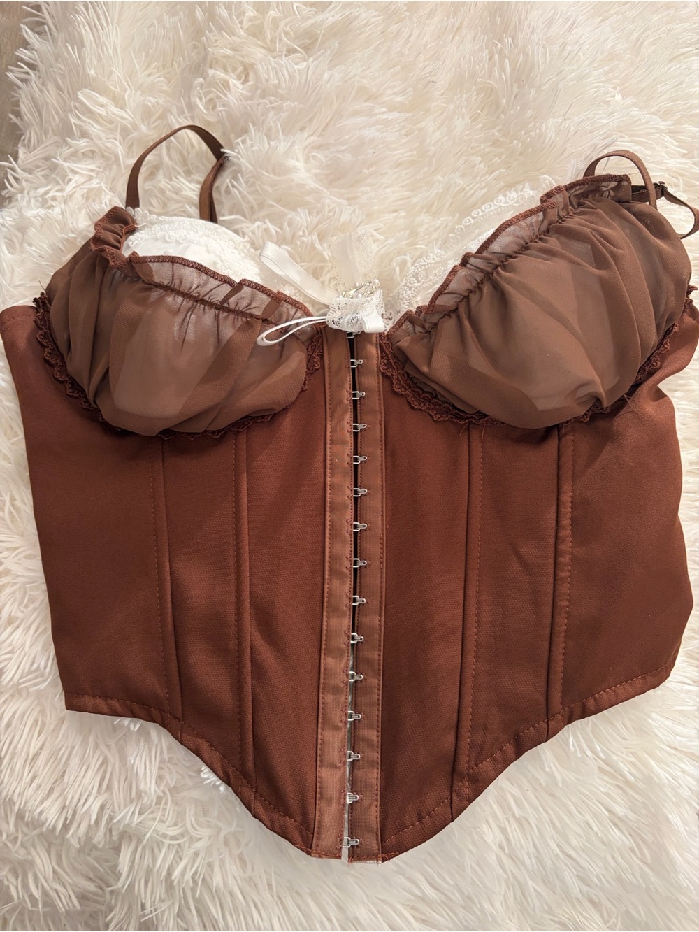 #1006 SHEIN Gorgeous Brown Lace Corset. Size large. Like New!